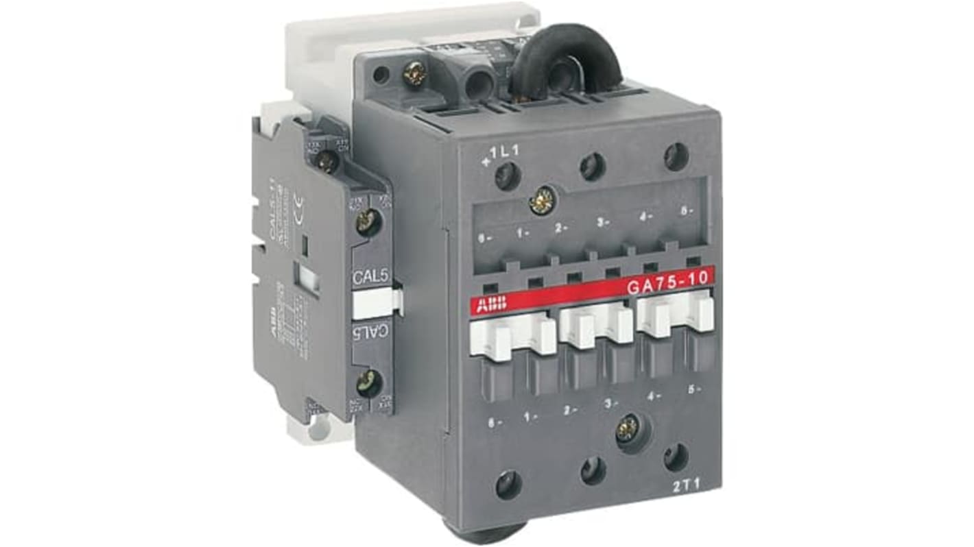 Contattore di installazione ABB 1SBL411025R8411, 1 polo, 4 A, 110-120 V, con contatto ausiliario e protezione sovratensioni.