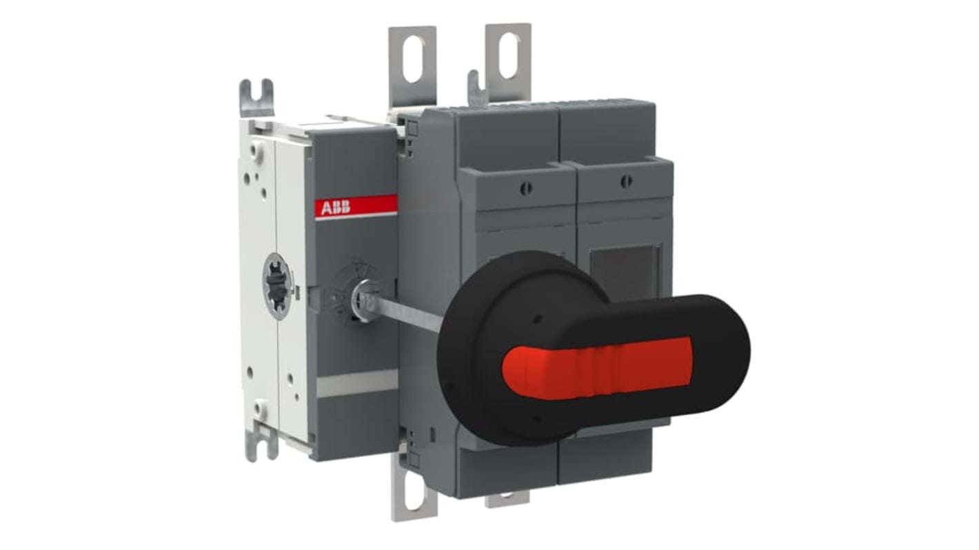 Sezionatore portafusibili ABB 1SCA022769R7820, 2 poli, 200A, fusibile integrato, montaggio su base, terminali a occhiello.