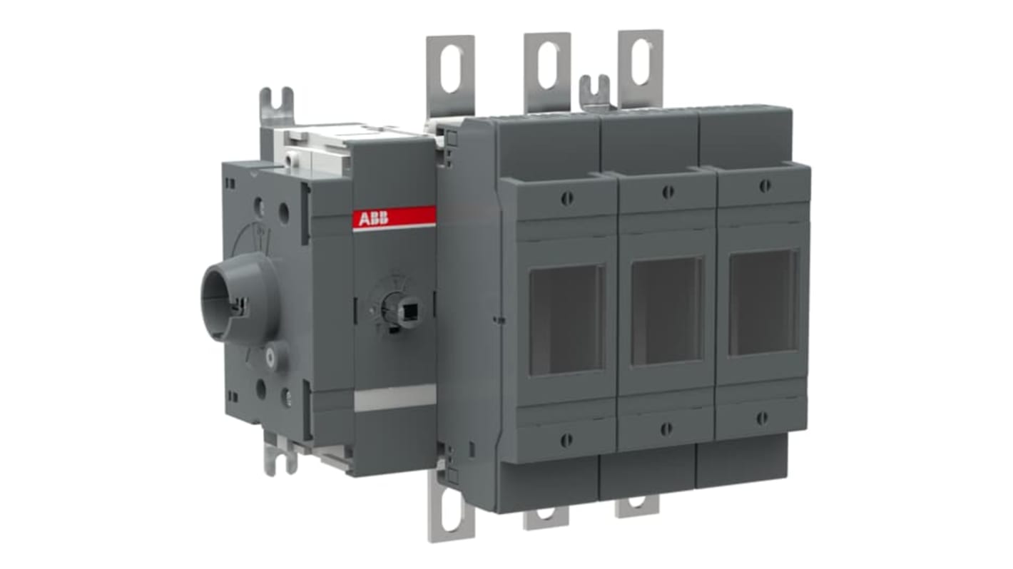 Sezionatore portafusibili ABB 1SCA022860R3810, 200A, 3 poli, montaggio su base, fusibile laterale, perdita 17 W per polo.