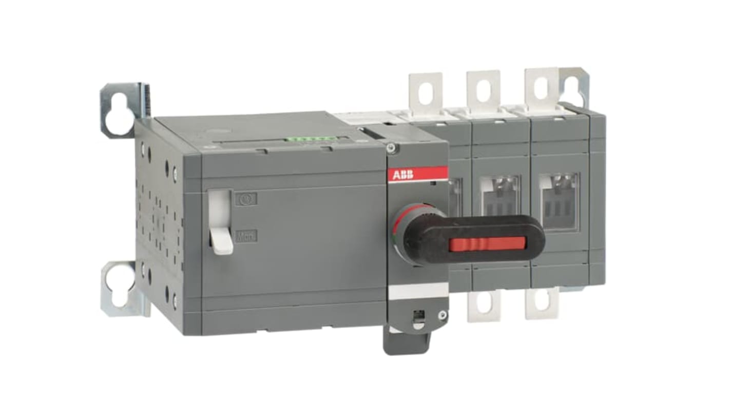 Sezionatore motorizzato ABB 1SCA115283R1001, 3 poli, corrente massima 160A, montaggio su base, con impugnatura manuale.