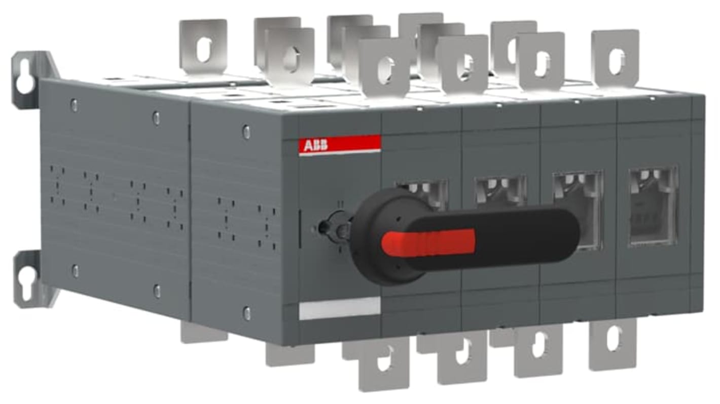 Sezionatore ABB 1SCA123592R1001 con interruttore integrato, corrente massima 630A, grado di protezione IP65, montaggio su base.