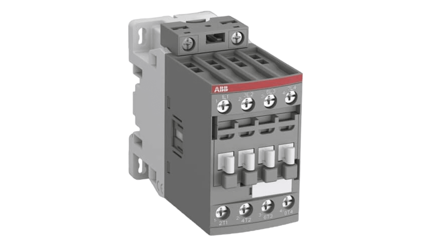 Contattore ABB 1SBL237201R1300, 4 poli, 45 A, tensione di controllo 100-250 V, protezione sovratensioni, peso 0,36 kg.