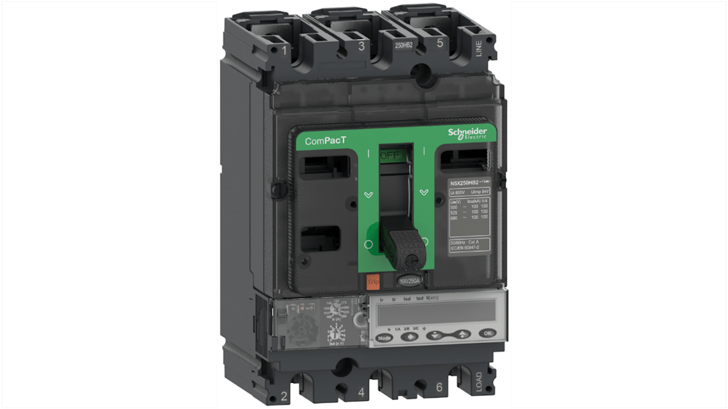 Interruttore magnetotermico scatolato Schneider Electric, 3 poli, 40A, montaggio fisso, protezione istantanea fissa.