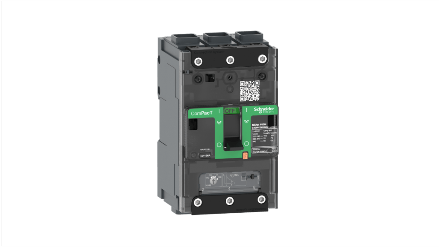 Interruttore magnetotermico Schneider Electric C12E3TM160L, 3 poli, 160A, montaggio fisso, protezione da sovraccarico termico regolabile.