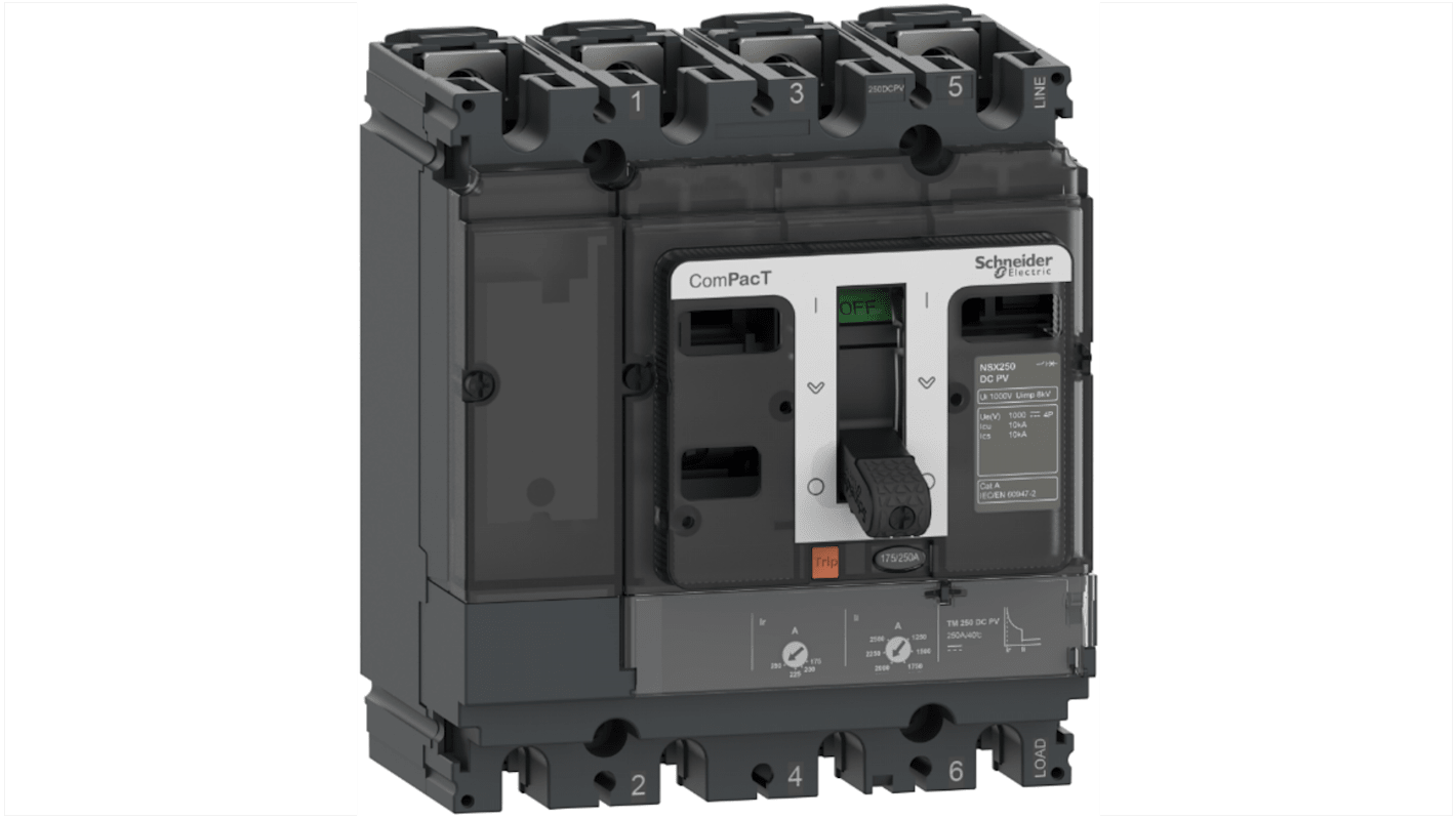 Interruttore magnetotermico Schneider Electric, 4 poli, 160A, progettato per ottimizzare spazio e cablaggio.