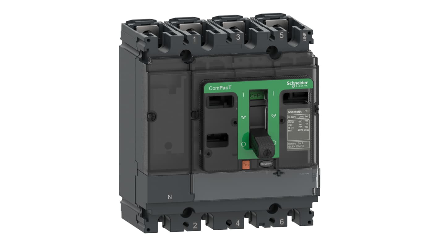 Sezionatore Schneider Electric C254250S, 4 poli, corrente nominale 250A, design ergonomico, riduzione tempi di cablaggio.