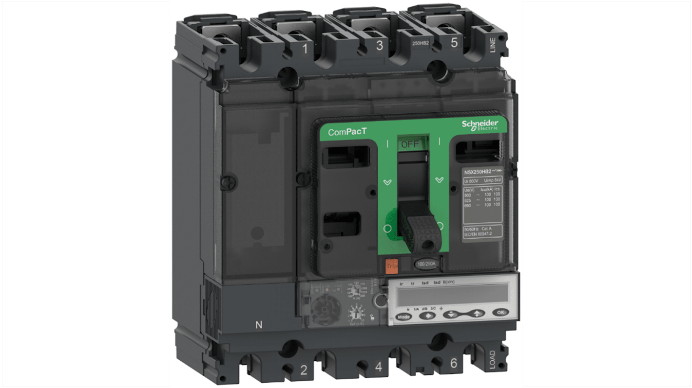 Interruttore magnetotermico scatolato Schneider Electric C25W45E160, 4 poli, 160A, montaggio fisso, con protezioni regolabili.