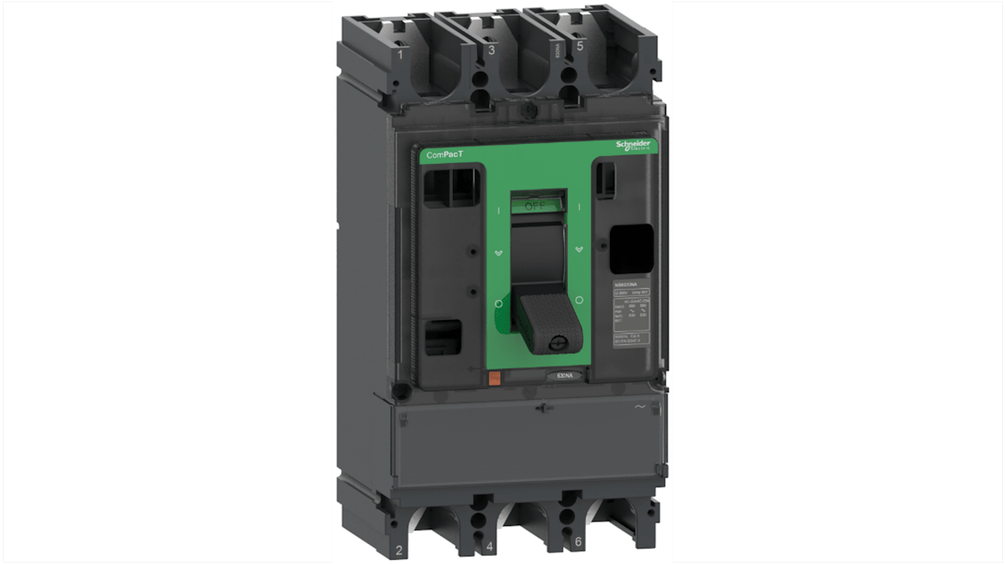 Sezionatore Schneider Electric C633630S, 3 poli, corrente nominale 630A, design ergonomico per installazione semplificata.