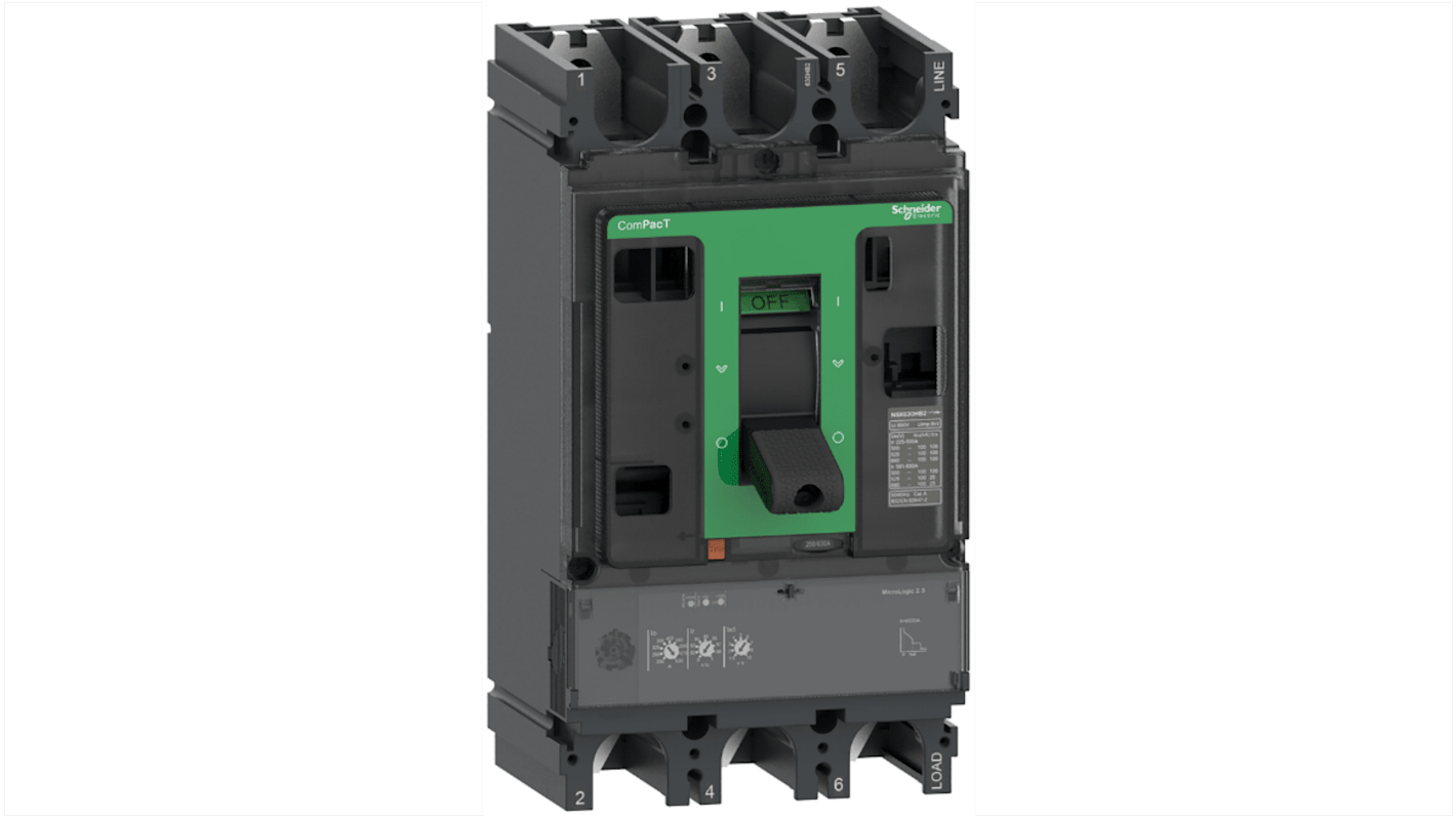Interruttore magnetotermico scatolato Schneider Electric, 3 poli, 630A, montaggio fisso, con unità MicroLogic 2.3.