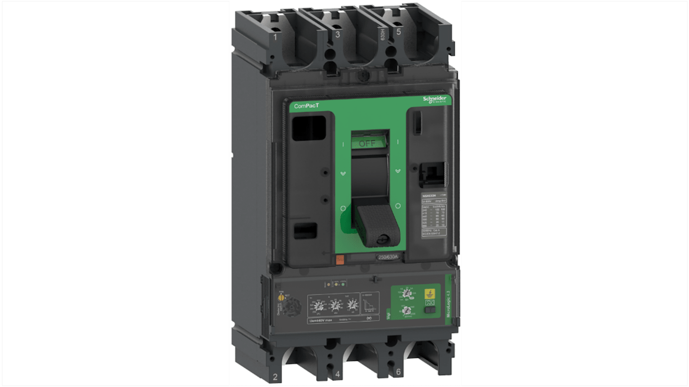 Interruttore magnetotermico scatolato Schneider Electric C63H34V570, 3 poli, 570A, montaggio fisso, unità MicroLogic 4.3.