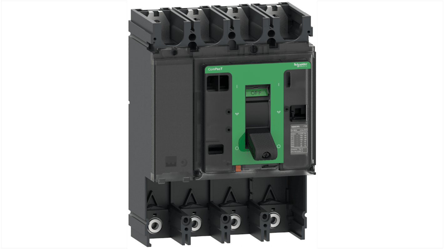 Interruttore magnetotermico scatolato Schneider Electric C63L4, 4 poli, 630A, montaggio fisso, design ergonomico per installazione.