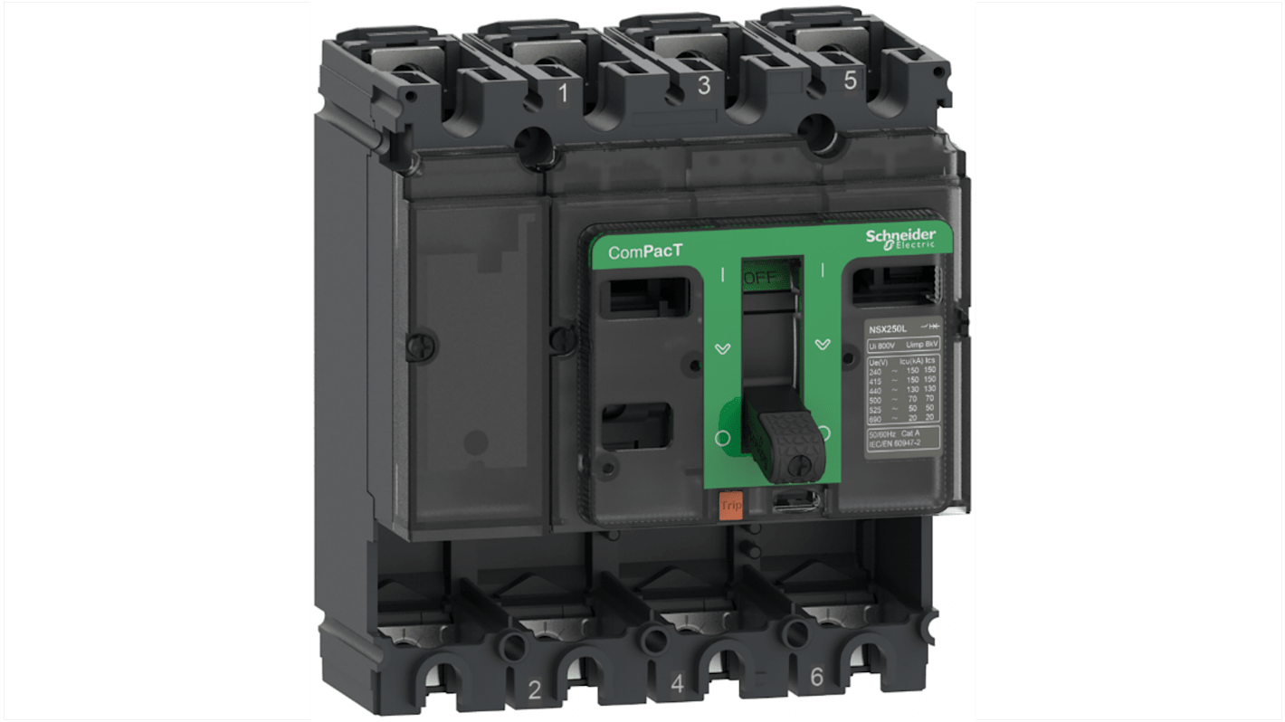 Interruttore magnetotermico Schneider Electric C10B4 100A, 4P - Design ergonomico, facile installazione e compatibilità con unità di attivazione.