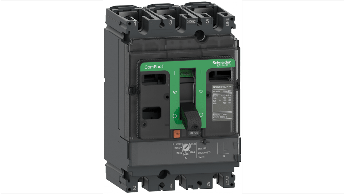 Interruttore magnetotermico scatolato Schneider Electric, 3 poli, 25A, montaggio fisso, protezione istantanea fissa.