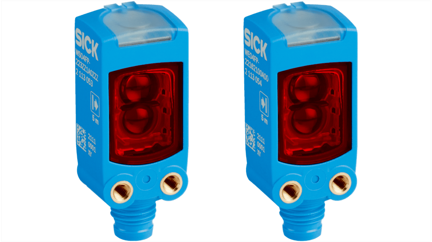 Sensore fotoelettrico miniaturizzato Sick WSE4FP-22162100A00, rilevamento fino a 10 m, montaggio a muro, grado di protezione IP66.