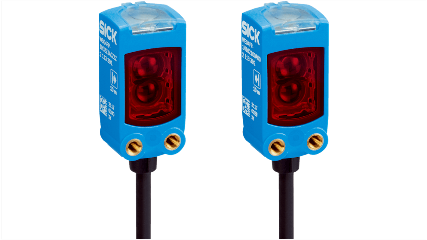 Sensore fotoelettrico miniaturizzato Sick WSE4FP-6G312100ZZZ, rilevamento fino a 10 m, montaggio a muro, grado di protezione IP67.