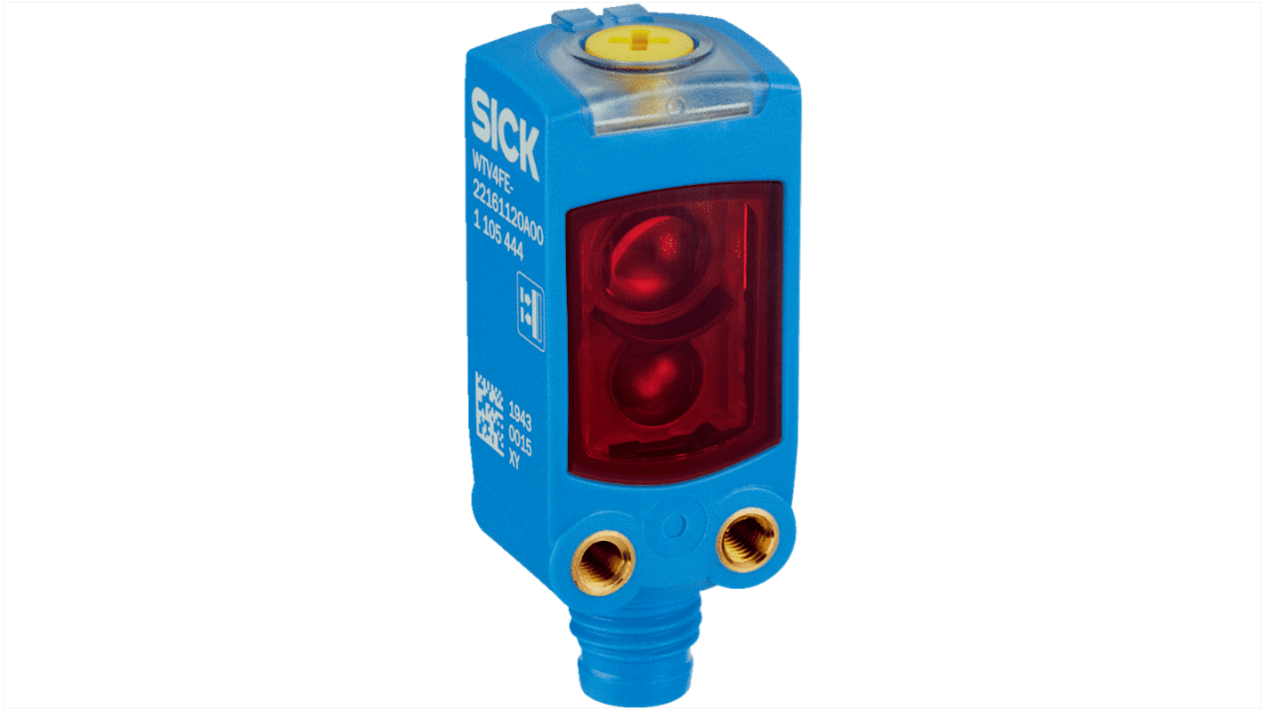 Sensore fotoelettrico Sick WTV4FE-22162120A00, miniaturizzato, rilevamento 50 mm, montaggio a muro, IP66, alimentazione 30V cc.