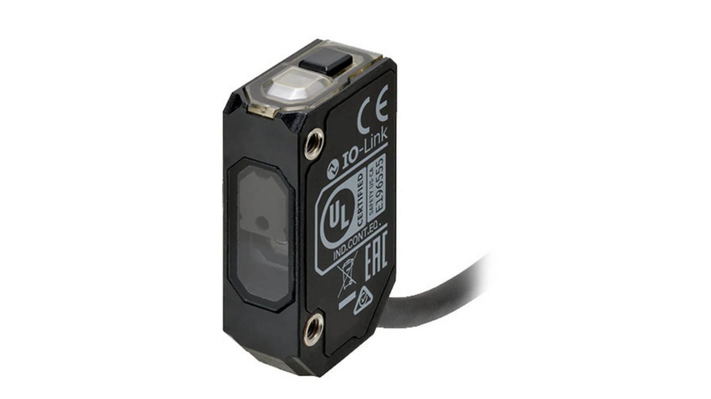 Sensore fotoelettrico rettangolare Omron E3AS-F1000IPN 2M, rilevamento fino a 1000 mm, uscita NPN, connettore M8.