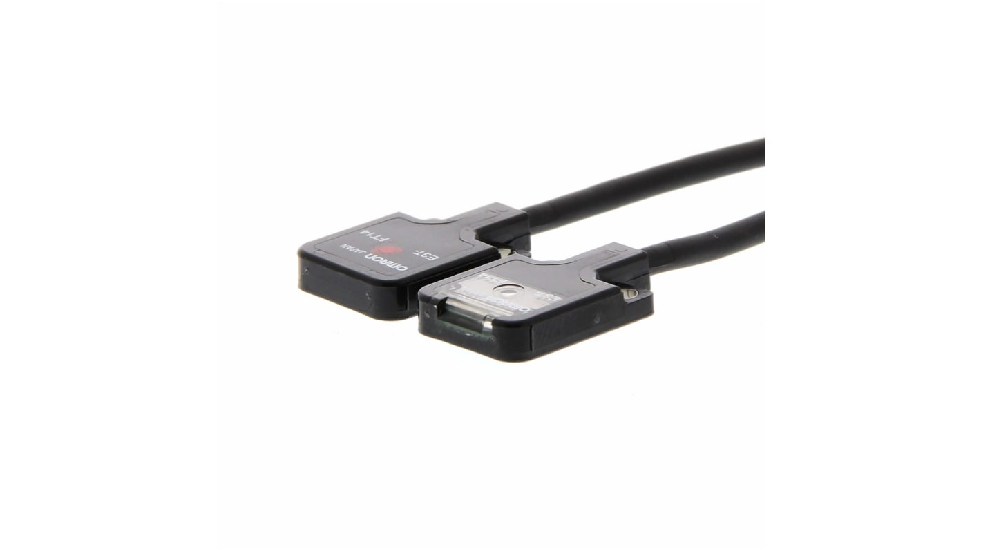 Sensore fotoelettrico Omron E3T-FT14 2M, rettangolare, rilevamento 500 mm, uscita PNP, montaggio M2, LED rosso per visibilità.