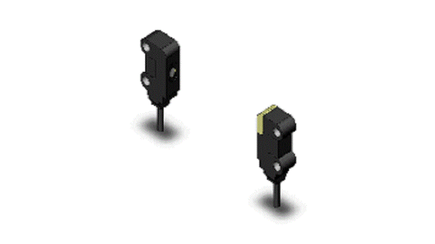 Sensore fotoelettrico Omron E3T-ST14M 2M, rilevamento a fascio passante fino a 1000 mm, uscita PNP, alimentatore integrato.