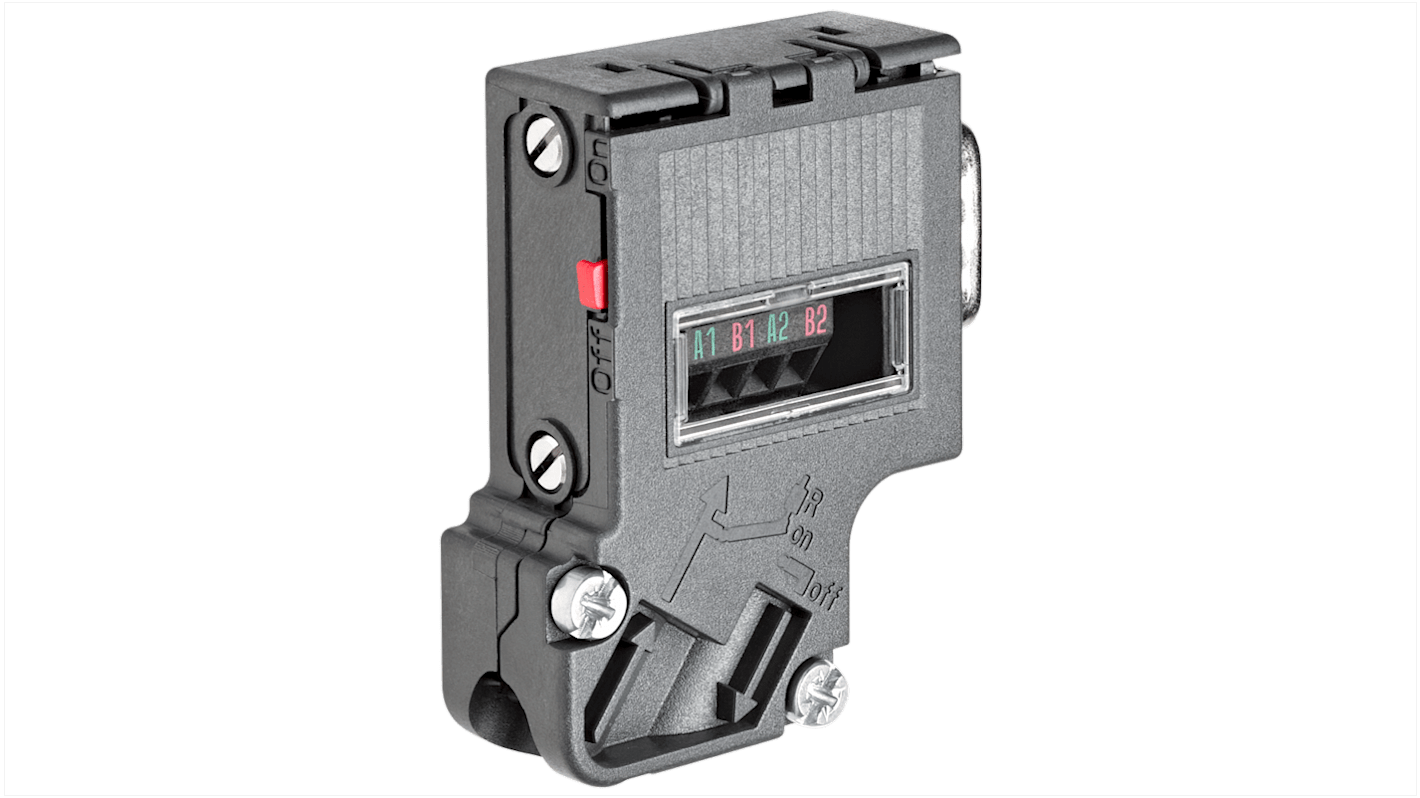 Connettore maschio Siemens 6AG19720BA427XA0 SIPLUS DP PROFIBUS RS 485, dimensioni 54 x 15,8 x 39,5 mm, grado di protezione IP20.