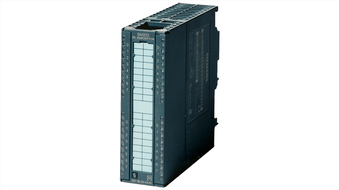 Modulo di uscita digitale Siemens 6ES73225GH000AB0, 16 uscite a relè, 24-48 V, dimensioni 125 x 40 x 120 mm.