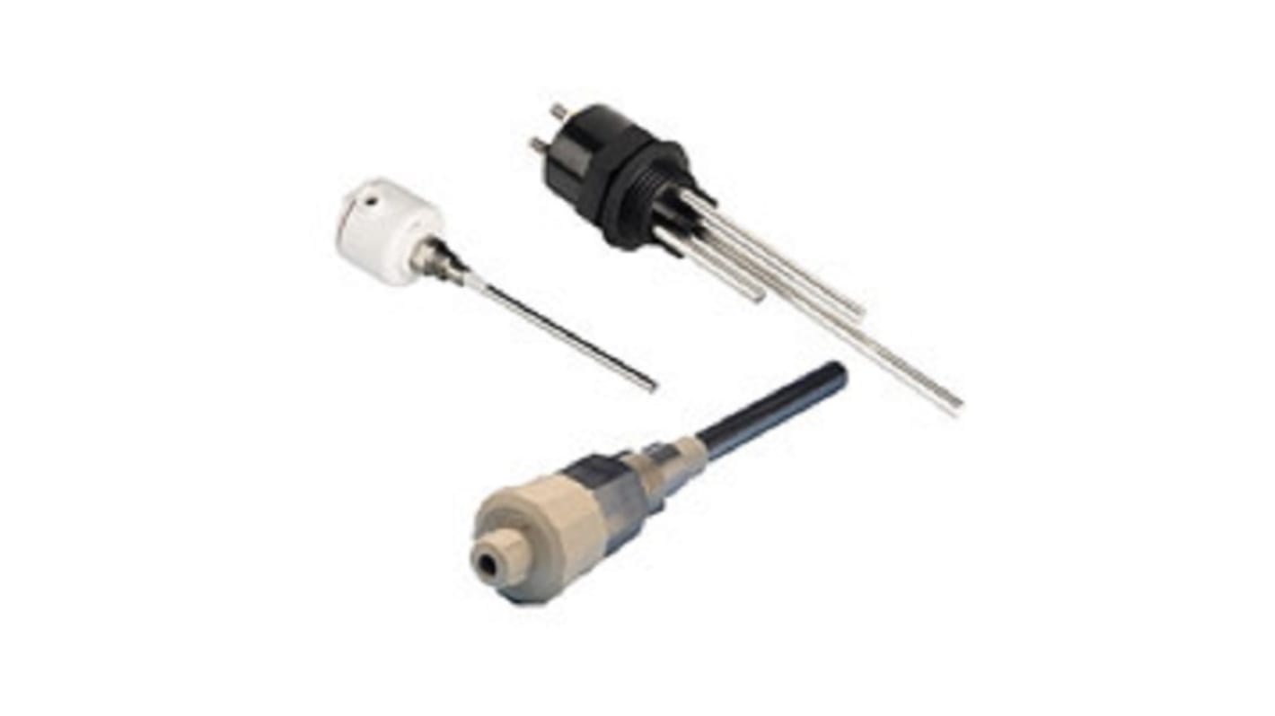 Elettrodo Omron F03-60 SUS316, con connessione maschio, adatto per acqua depurata e soluzioni alcaline. Include dadi e viti di montaggio.