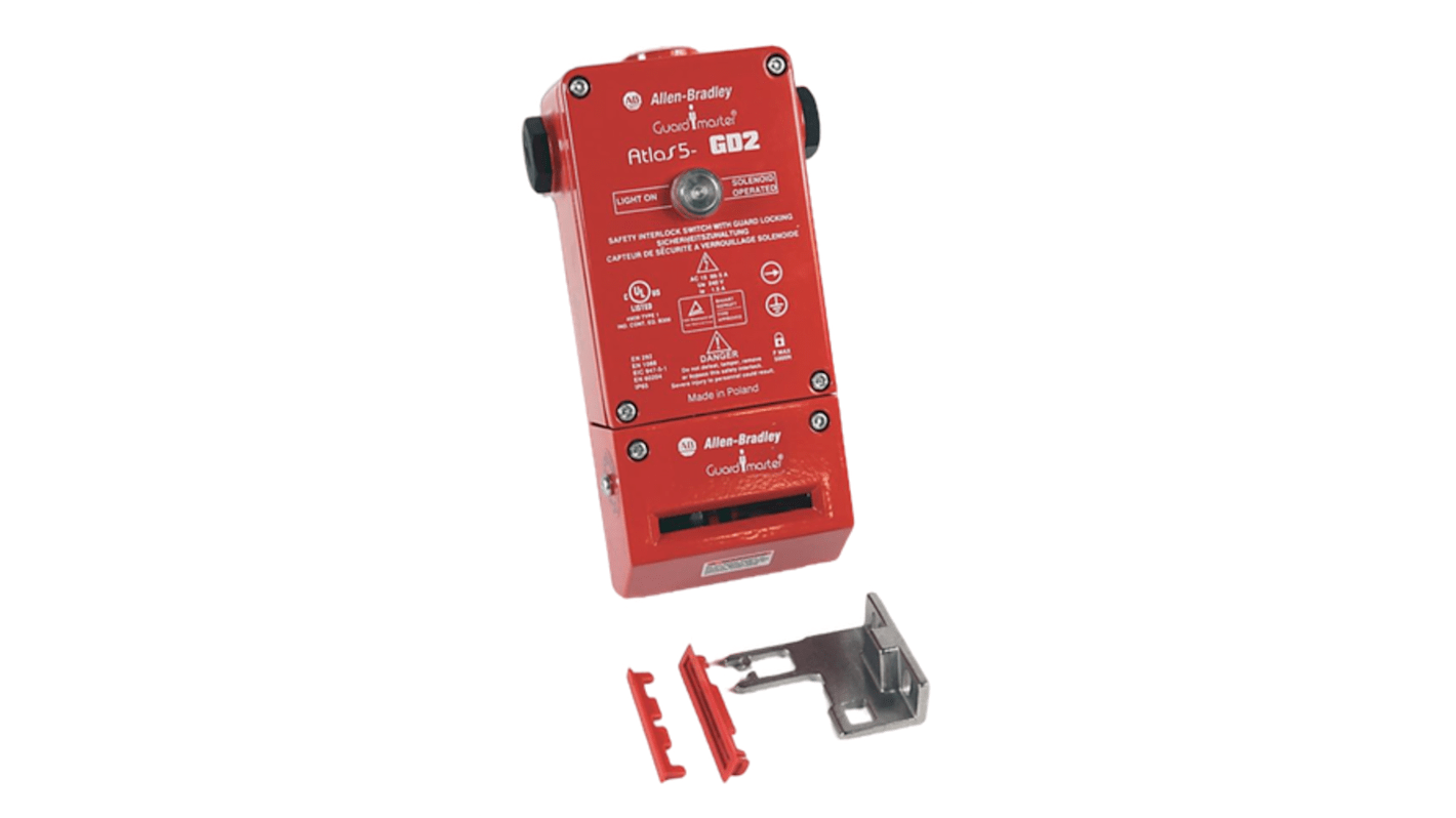 Interruttore di interblocco Rockwell Automation 440G-L07326 con 2 contatti NC, 1 contatto NA, alimentazione 24 V, ingresso M23 a 12 pin.
