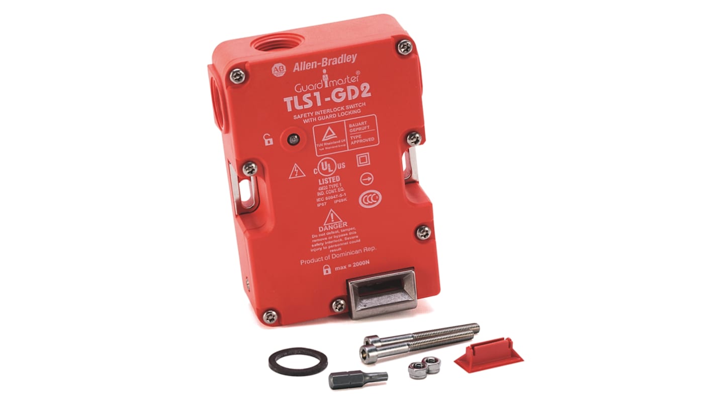 Interruttore di interblocco a solenoide Rockwell Automation 440G-T27175, forza di bloccaggio 2000 N, attuatore incluso.