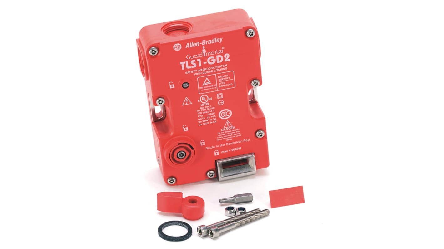 Interruttore di interblocco a solenoide Rockwell Automation 440G-T27355, con forza di bloccaggio 2000 N e testa girevole.