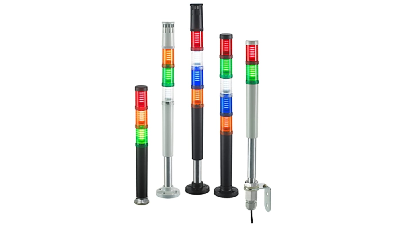 Torretta di segnalazione Rockwell Automation 855D-Q10B24Y3Y5Y4C1, luce LED ambra, verde e rossa, alimentazione 24 V, IP65.