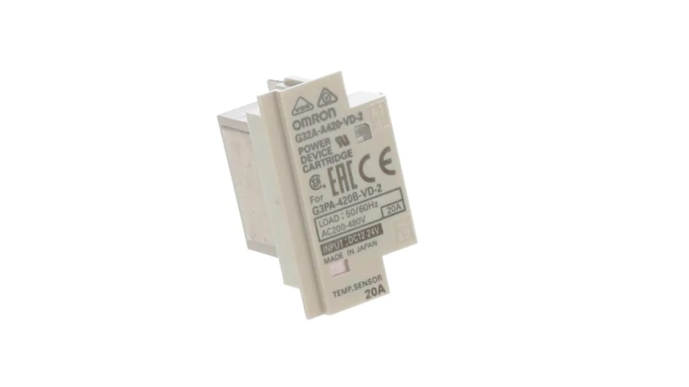 Omron G32A-A420-VD-2, adattatore di montaggio per SSR G3PA-420B, tensione DC12-24, montaggio su guida DIN, design compatto.