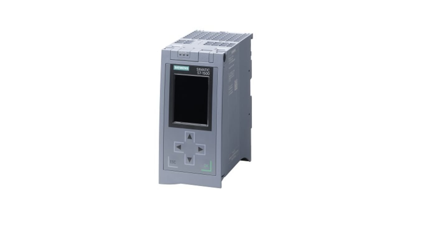 Siemens 6ES7515-2RN03-0AB0, CPU PLC S7-1500, 2 ingressi digitali, 24 V, dimensioni 70 x 129 x 147 mm, design robusto.