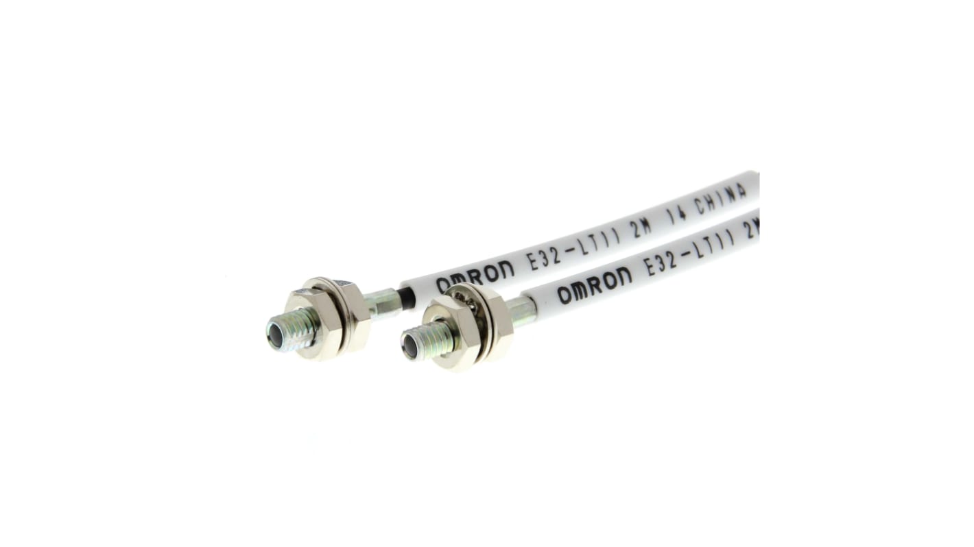 Sensore per fibre ottiche Omron E32-LT11R 5M, vetro, IP67, distanza di rilevamento 630 mm, cavo 2 m, resistenza fino a 200 °C.