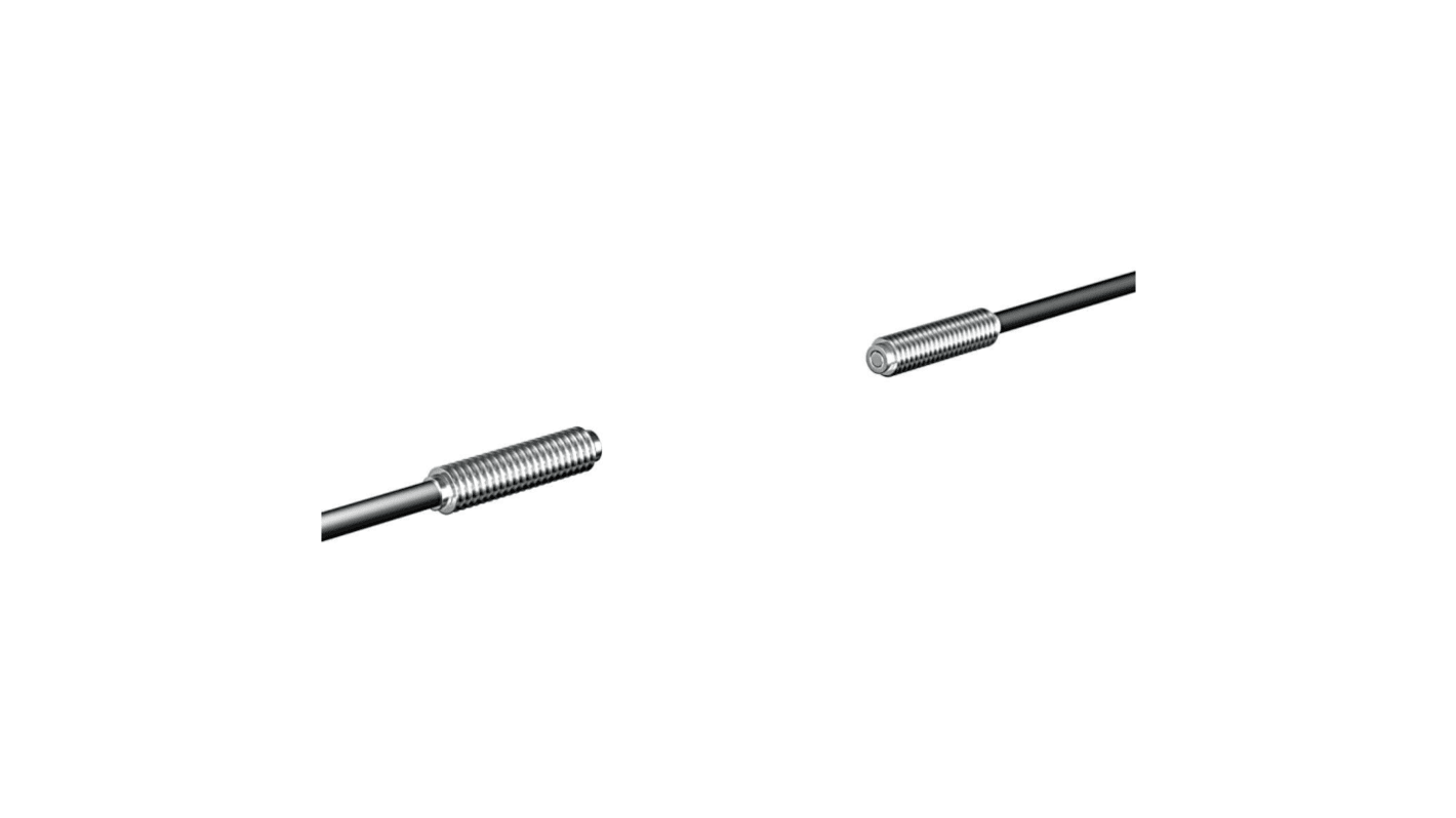 Sensore per fibre ottiche Omron E32-T51 2M, cilindrico M4, IP67, cavo 2 m, rilevamento fino a 4000 mm, temperatura max 150 °C.