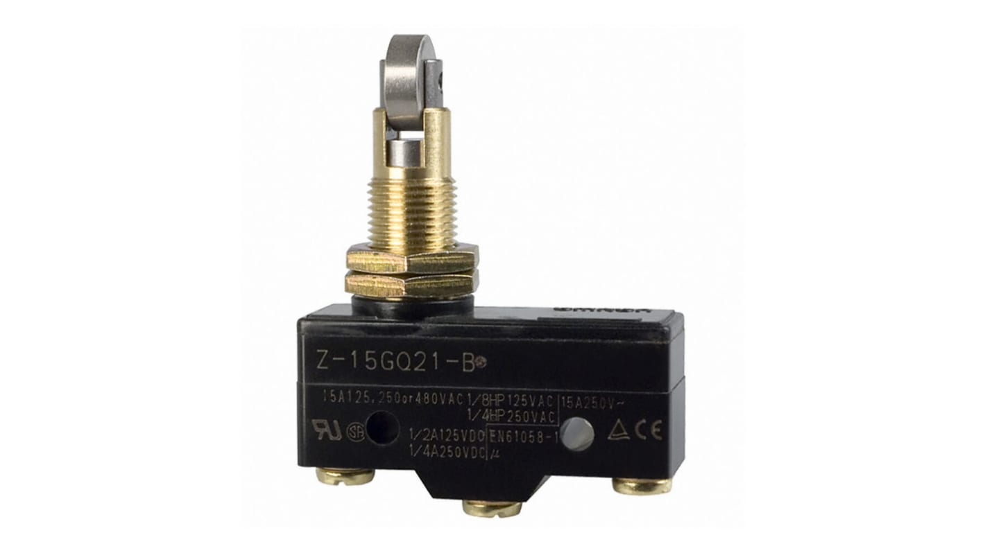 Microinterruttore Omron Z-15GQ21 SPDT, corrente 15A, terminale a saldare, temperatura -25 a 80°C, grado di protezione IP00.