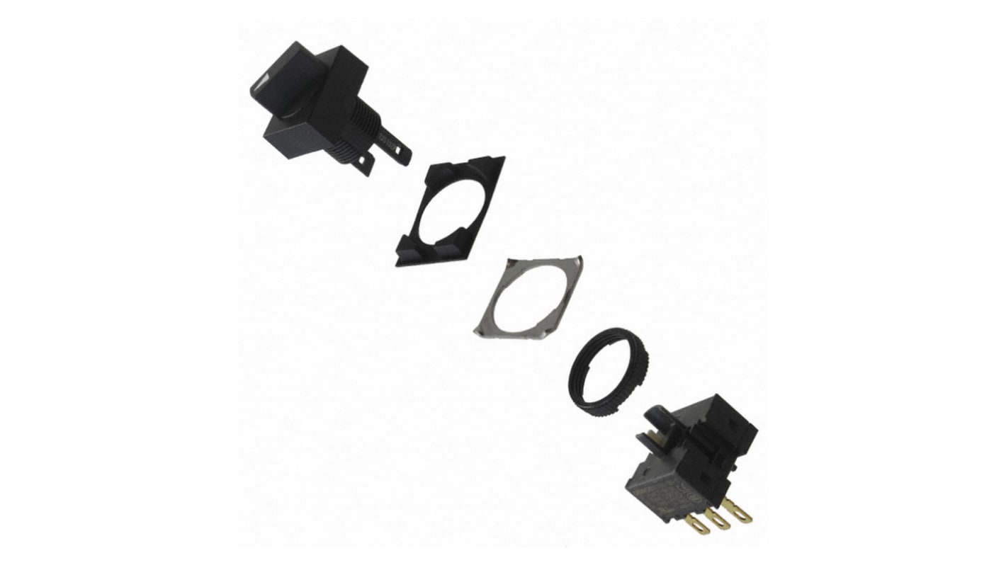 Selettore a manopola Omron A165S-J3M-2, montaggio 16 mm, protezione IP65, contatti DPDT, opzioni illuminate e non.