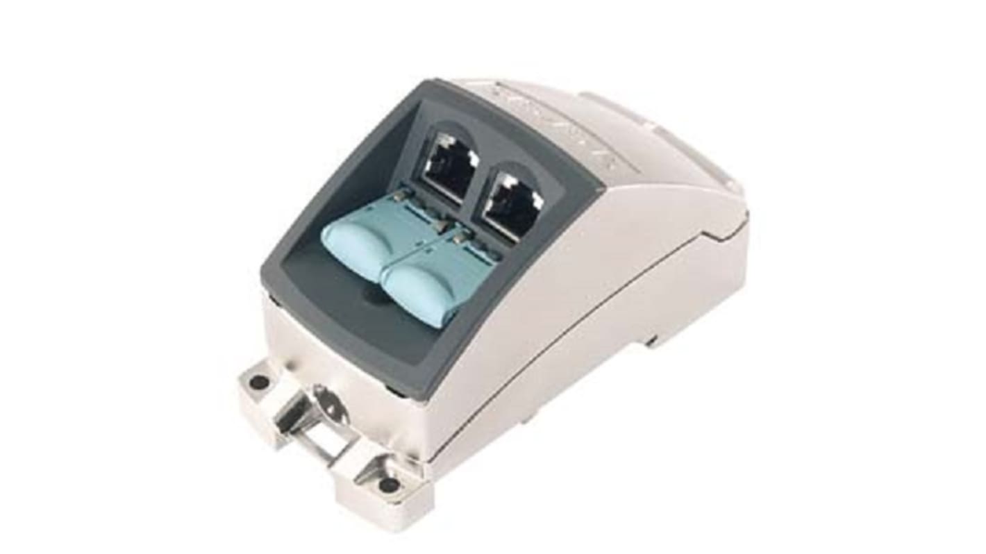 Modulo Ethernet Siemens 6GK1901-1BE00-0AA1, 2 interfacce 100 Mbit/s, RJ45, IP 40, dimensioni 115 x 50 x 59 mm.