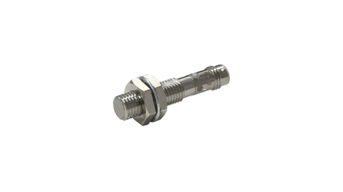 Sensore di prossimità cilindrico PNP M8 Omron E2E-X1R5B1T8-M3, induttivo, corpo in acciaio inox, distanza di rilevamento 1,5 mm.