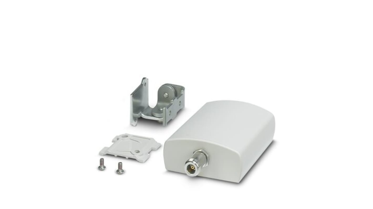 Antenna direzionale Phoenix Contact 2702137, montaggio su palo o parete, frequenza 868 MHz, IP67, per ambienti critici e aree esplosive.