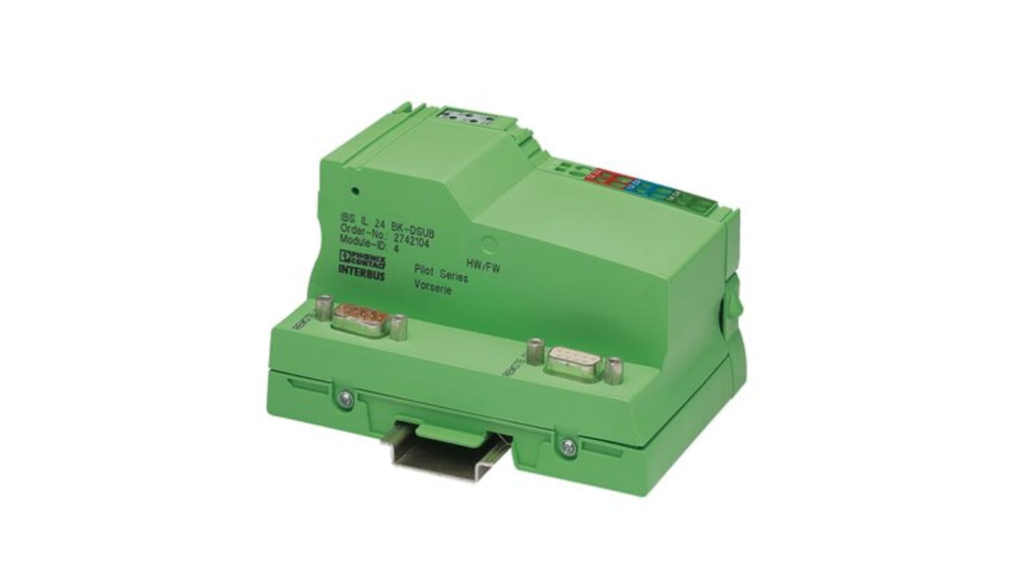 Accoppiatore bus Phoenix Contact 2861593, dimensioni 119,8 x 85 x 71,5 mm, collega stazioni al bus INTERBUS e fornisce alimentazione.