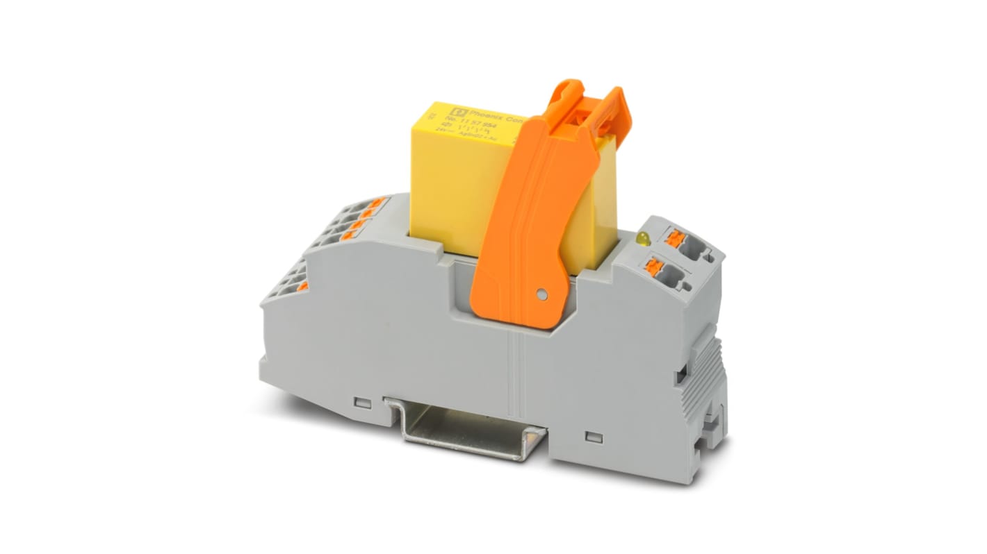 Modulo relè Phoenix Contact 1148703 con connessione a innesto, LED di stato e contatti a guida forzata. Ideale per applicazioni di sicurezza.