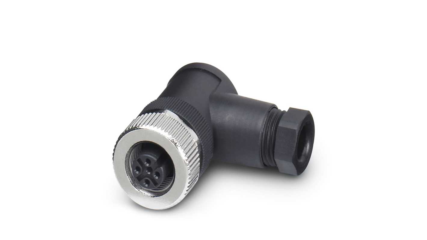 Connettore circolare femmina M12 5 poli IP67, zinco pressofuso nichelato - Phoenix Contact 1662984. Tecnologia a vite per diversi conduttori.