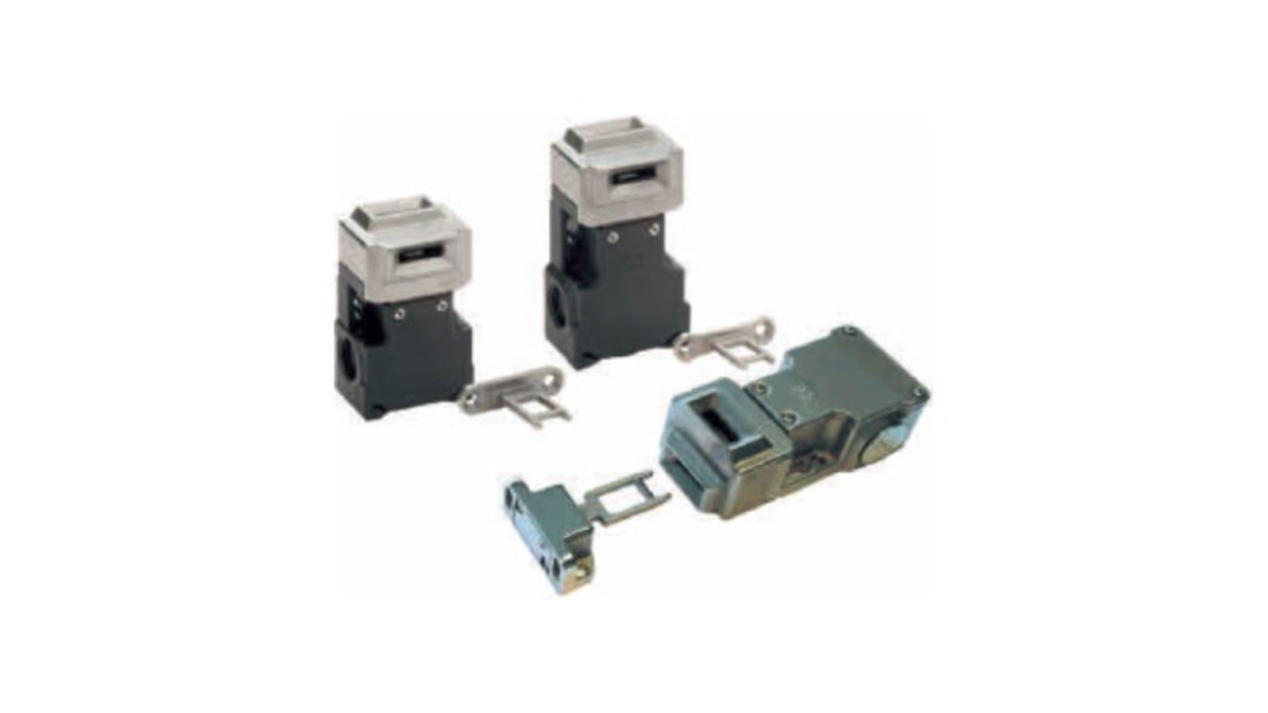 Omron F39-TGR-KHF, chiave attuatore in acciaio inox per sensore di sicurezza F3S-TGR, corpo anodizzato nero, applicazione blocco.