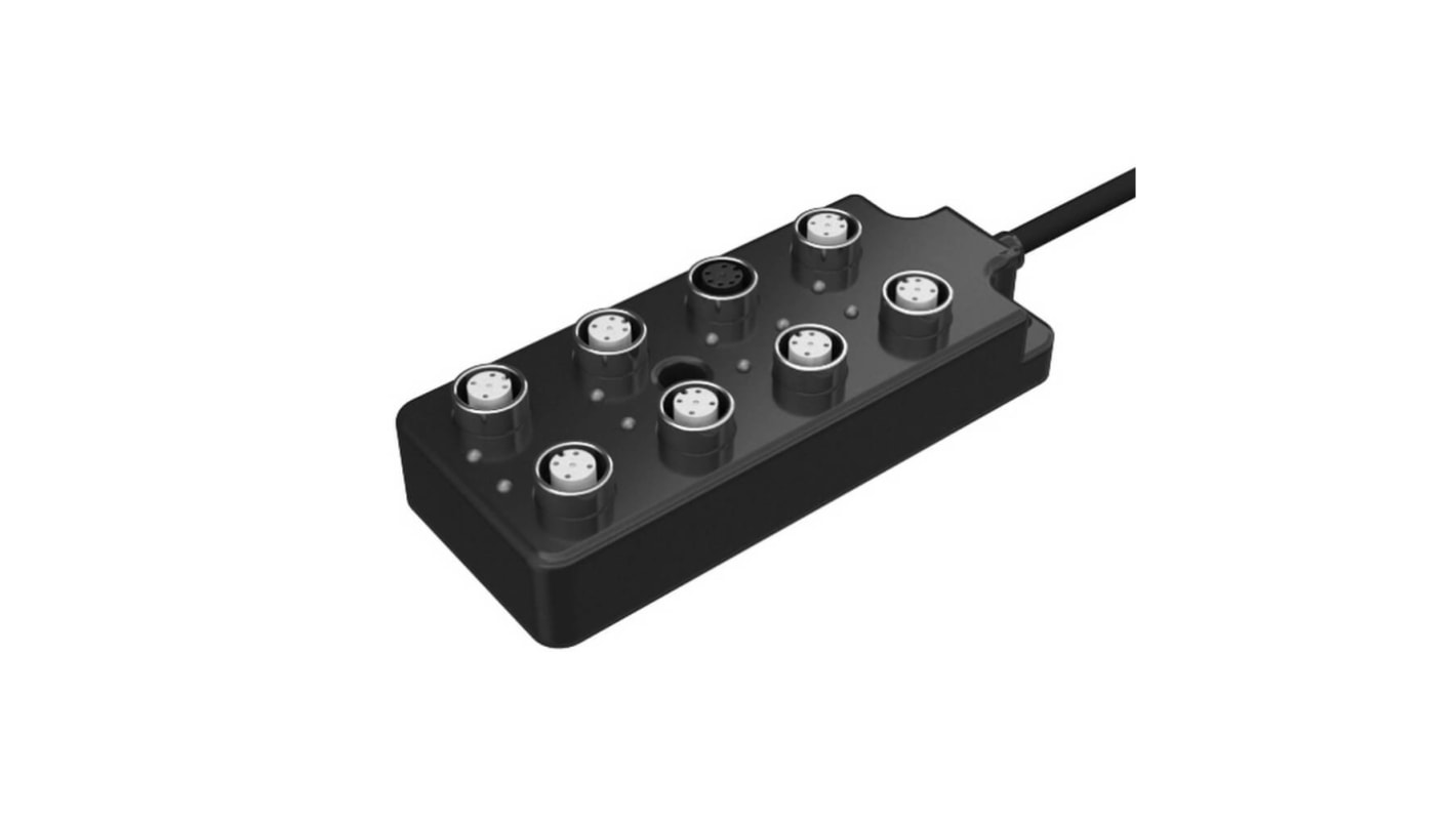 Scatola sensore Omron F39-GCN5, 2 porte, con connettori M12, grado di protezione IP67, progettata per semplificare il cablaggio.