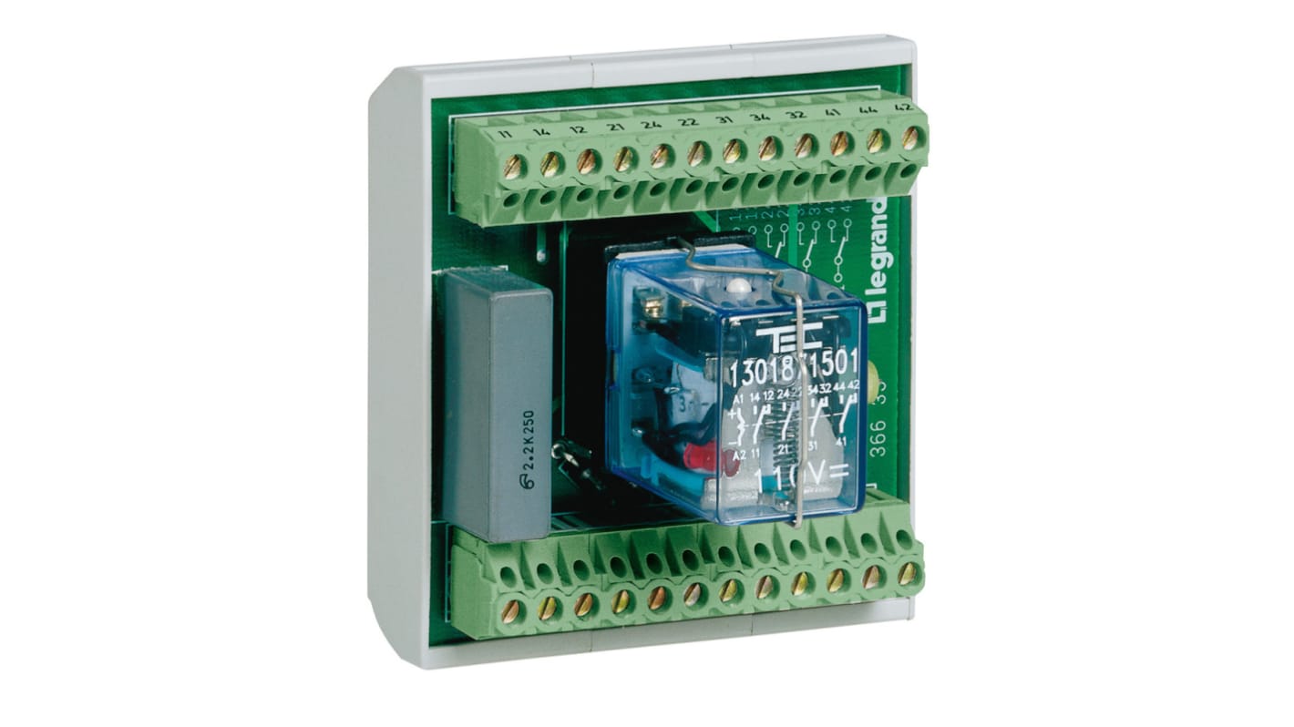 Modulo di segnalazione guasti Legrand 0 366 35, 4 contatti, montaggio su guida DIN, tensione 24 V c.a. o 48 V c.c.