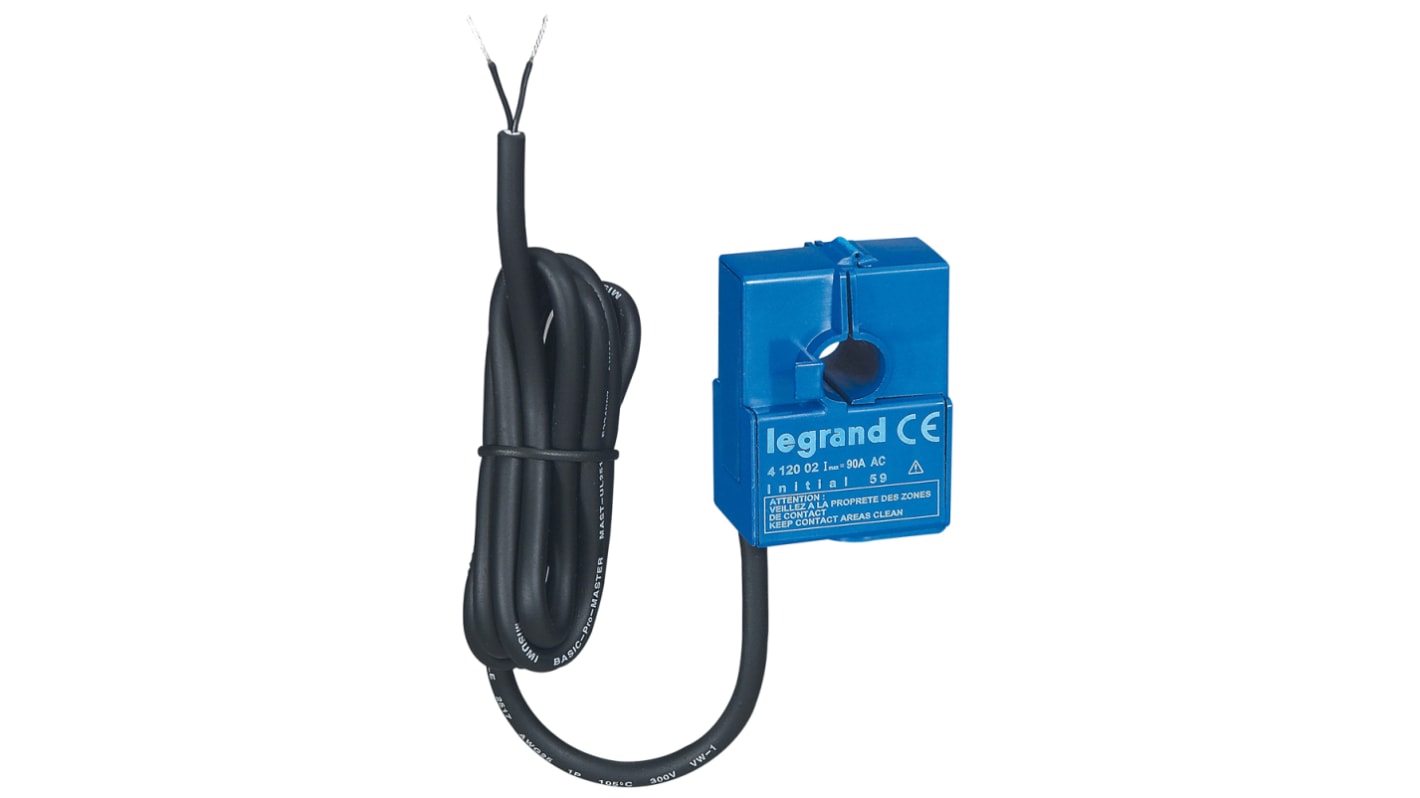 Trasformatore di corrente Legrand 412002, ingresso 90A, foro 10mm, progettato per la misurazione del consumo elettrico.
