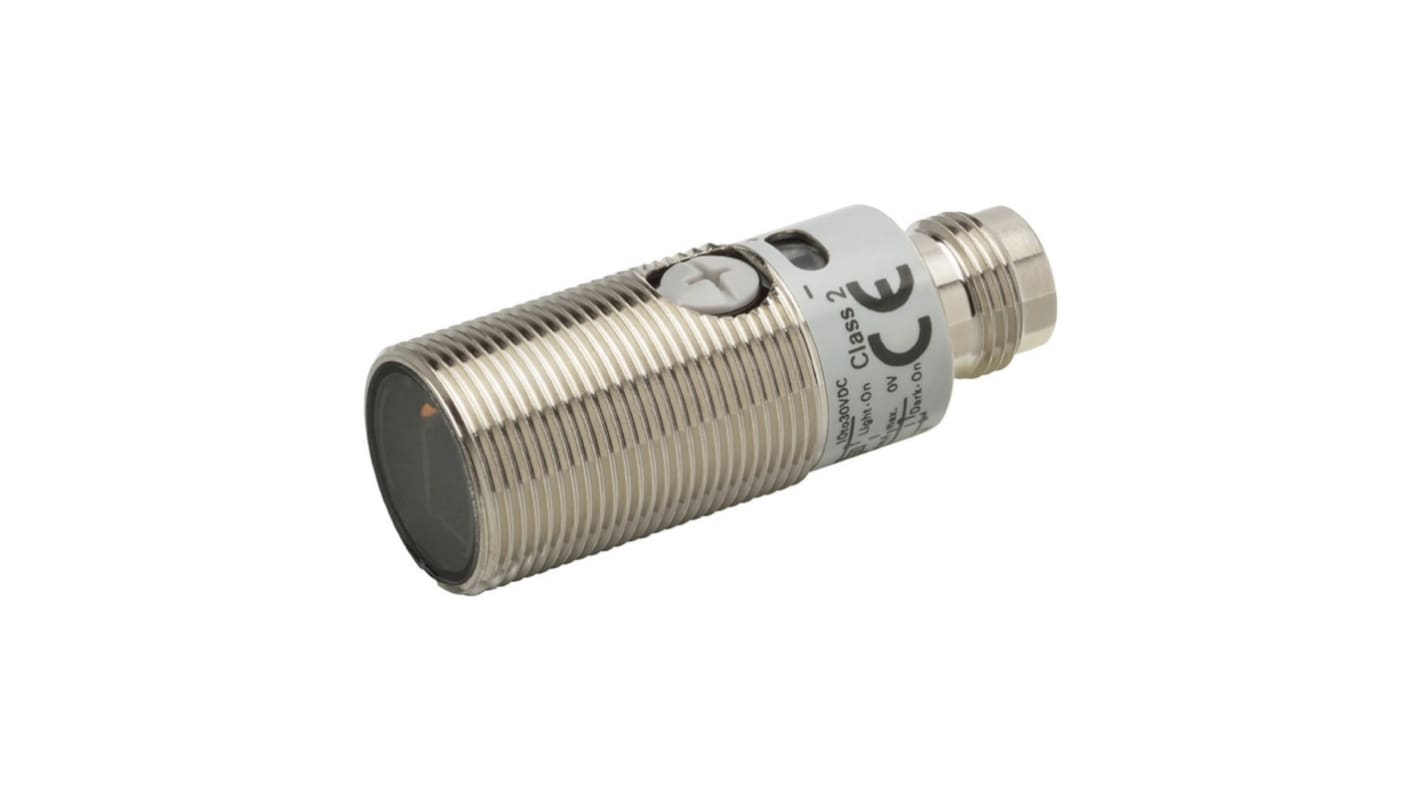 Sensore fotoelettrico cilindrico a diffusione Omron E3FB-DP21, rilevamento 100 mm, uscita PNP, robusto e impermeabile.