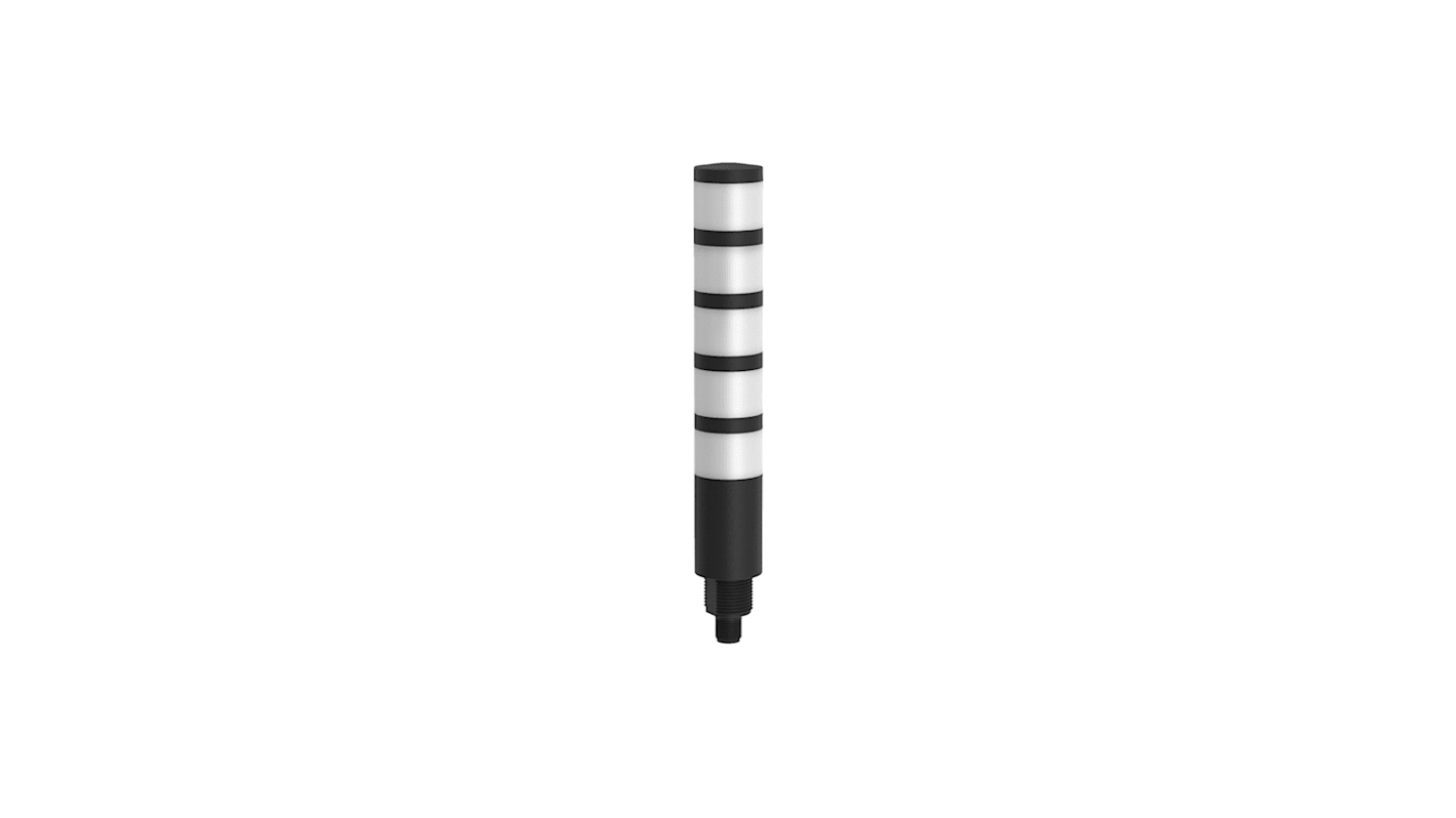 Torretta di segnalazione LED Banner TL30BWGBYRNXQD, 5 elementi, alimentazione 12-30 V dc, montaggio su base, colori blu, verde, rosso, bianco, giallo.