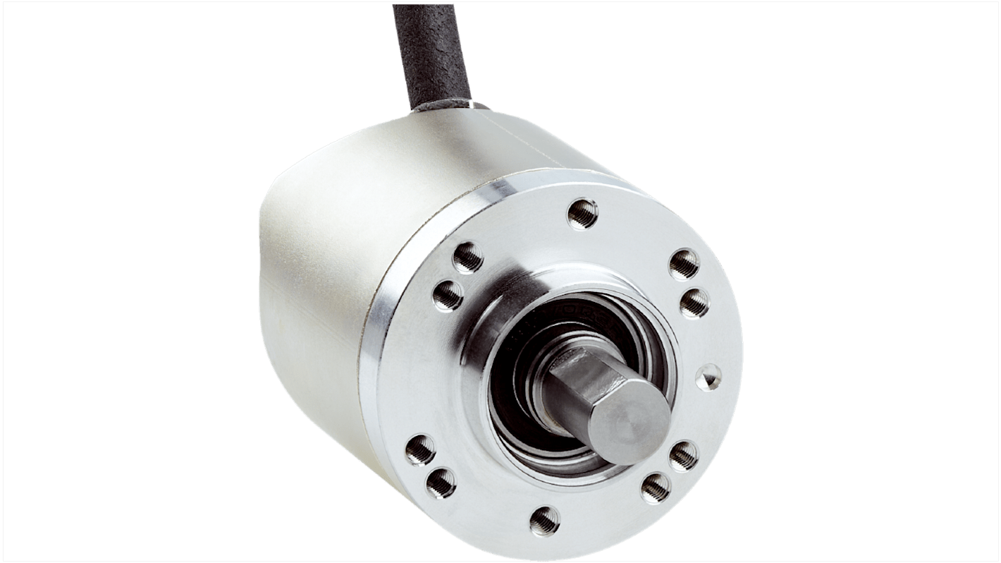 Encoder assoluto Sick AHM36A-S3CK014x12, uscita CANOpen, montaggio a flangia, IP67/IP69K, diametro albero 6 mm, risoluzione 14 bit.
