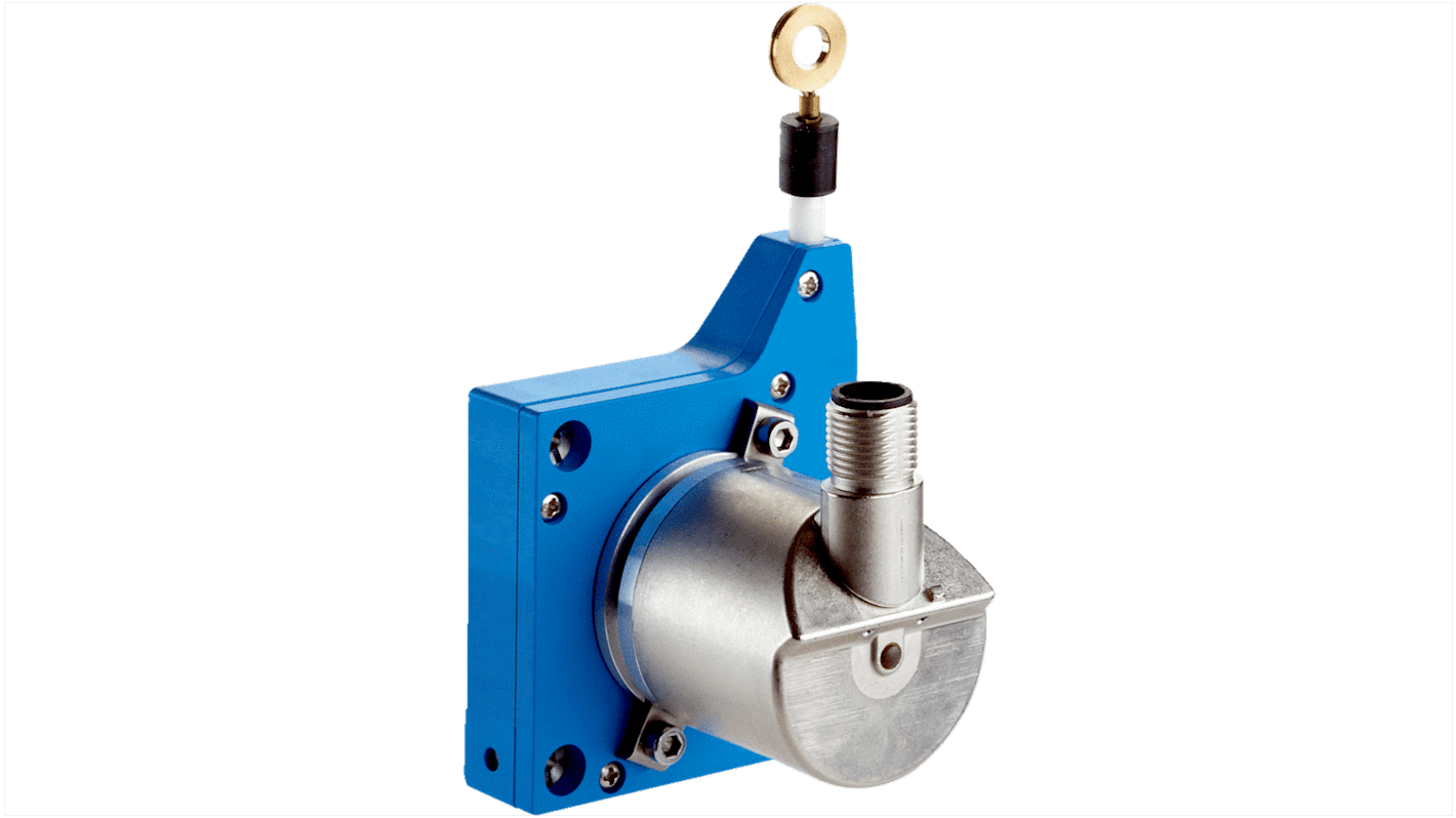 Encoder a filo Sick BCG05-Q1PM0161, uscita IO-Link, corsa 1250 mm, montaggio a flangia, dimensioni 70x70x73,5 mm.